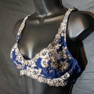 Navy Blue Bra With Gold Detail
